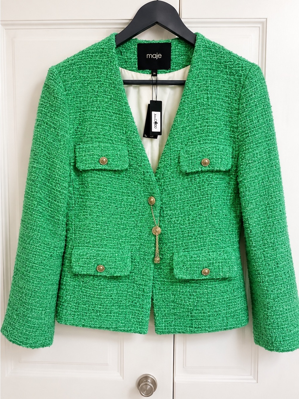 Maje retired style green boucle fully lined blazer size 36 NWT